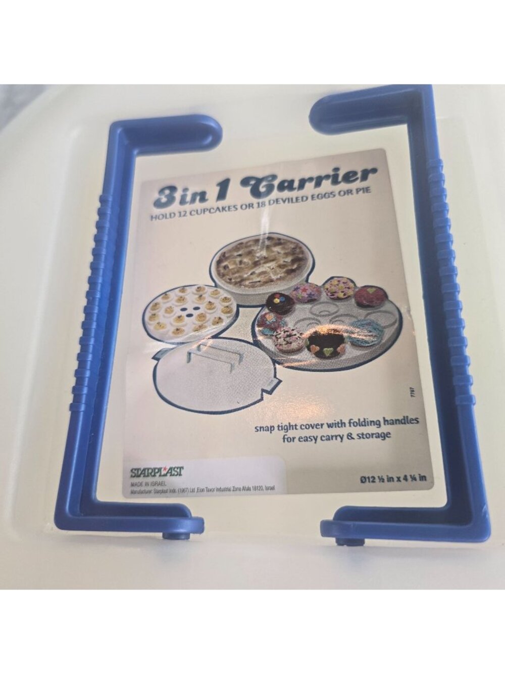 3-In-1 Carrier For Cupcakes Eggs & Pie With Snap-Tight Lid & Folding Handles 12.